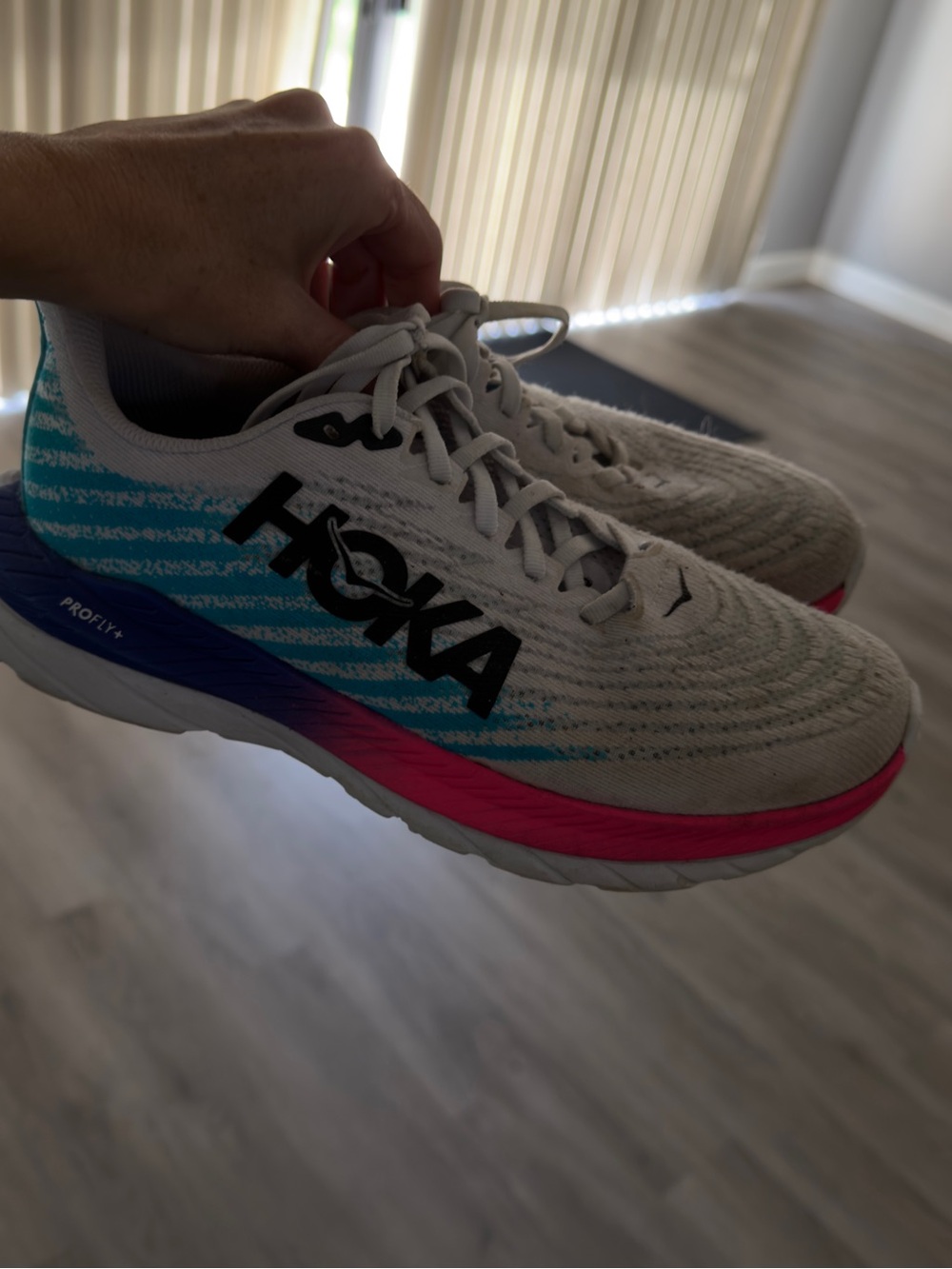 Hoka Women's White Running Shoes with Teal & Pink Accents